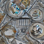 A Bitcoin chart with a rising trend, surrounded by graphs and financial indicators