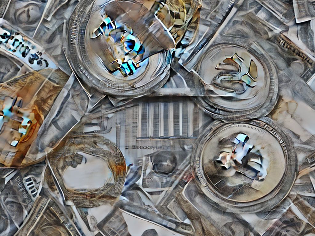 A Bitcoin chart with a rising trend, surrounded by graphs and financial indicators