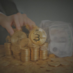 A person investing in Bitcoin with a 401(k) plan in the background.