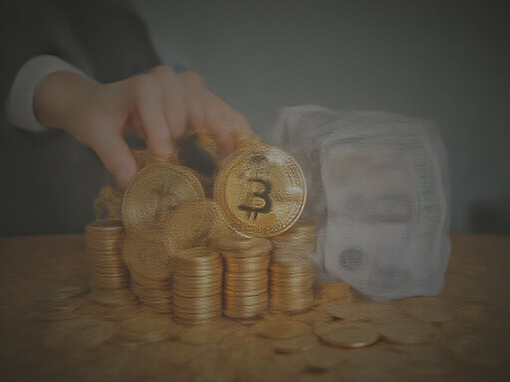 A person investing in Bitcoin with a 401(k) plan in the background.