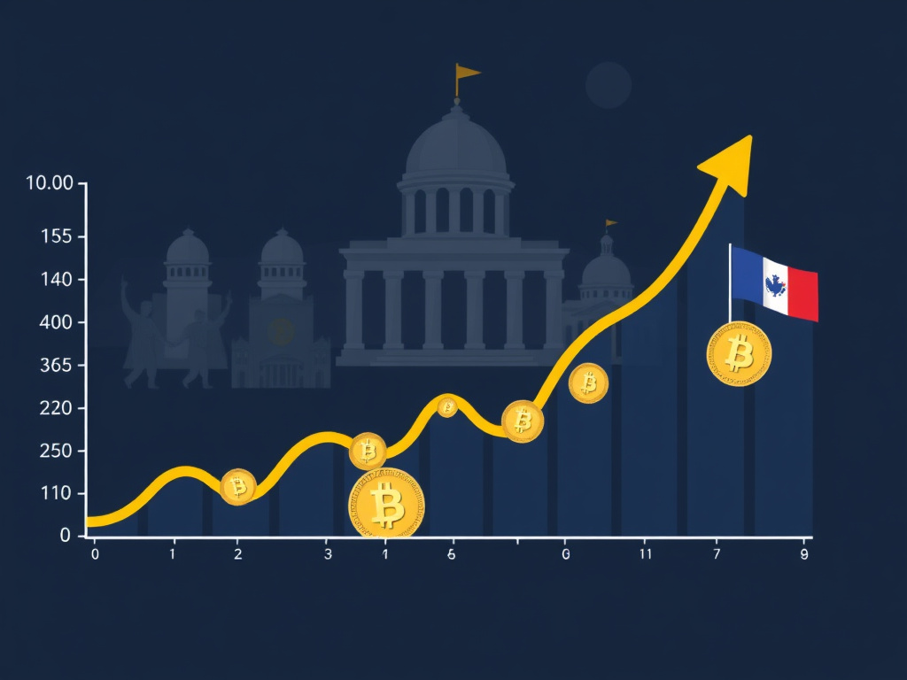 A visual representation of cryptocurrency market growth with regulatory bodies in the background