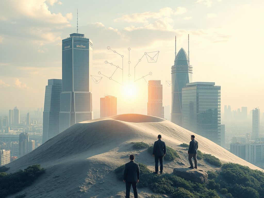 Photorealistic illustration of AI and fintech regulatory sandbox concept with digital symbols and regulators