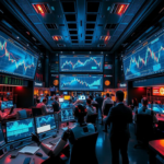 Futuristic AI robots managing trades on holographic financial charts