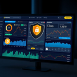 Cryptocurrency exchange dashboard displaying token analytics, security icons, and market data charts