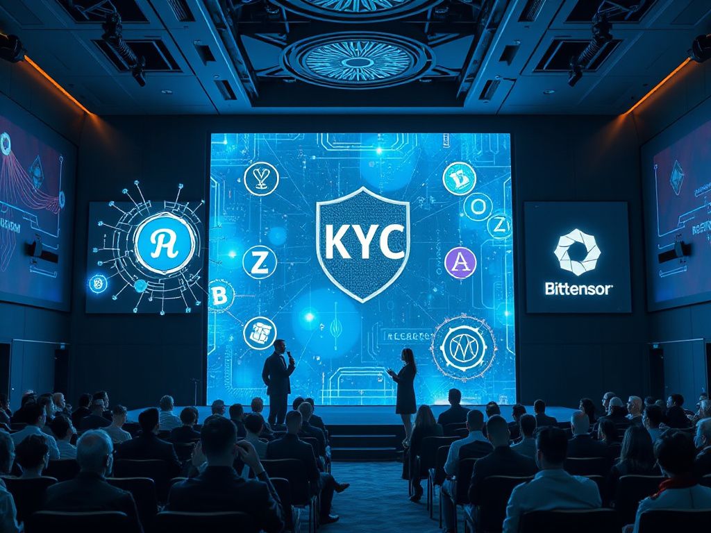 Futuristic conference scene highlighting privacy‑first blockchain identity, AI marketplaces, and altcoin investment strategies