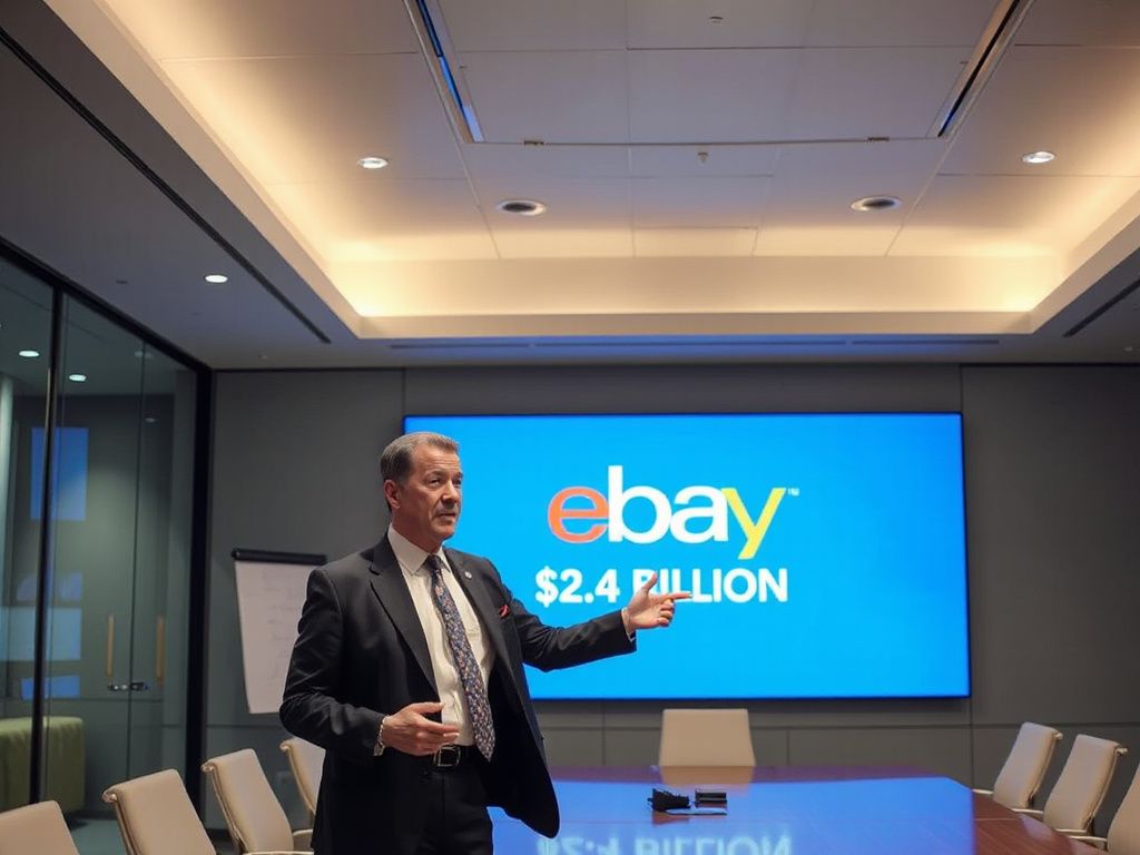 GameStop CEO confronting eBay's $2.4 billion marketing budget in a high‑tech boardroom