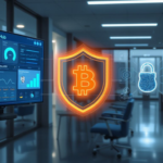 Futuristic compliance center with AI dashboards analyzing financial transactions and KYC verification