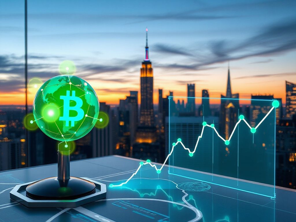 Illustration of Fetch.AI's AI verification system with blockchain nodes and declining token price chart