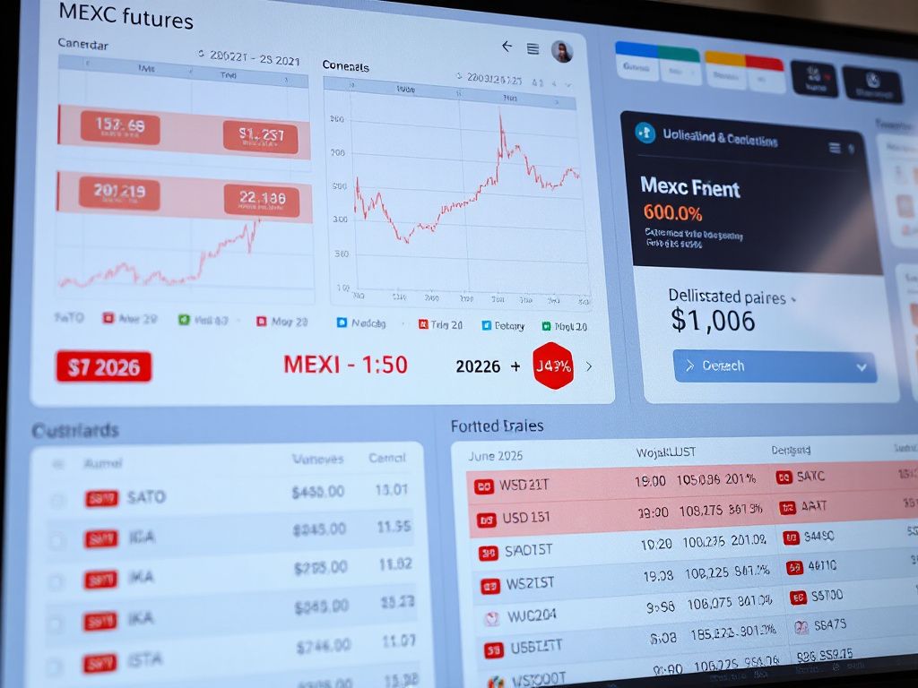 MEXC futures trading screen showing delisted USDT‑M perpetual contracts and warning symbols